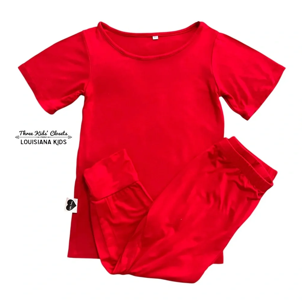 Little Lovies Closet 5T Handmade Solid Red Kids' Pajama Set